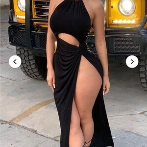 Fashion Nova Black Ruched Halter Bodycon Dress